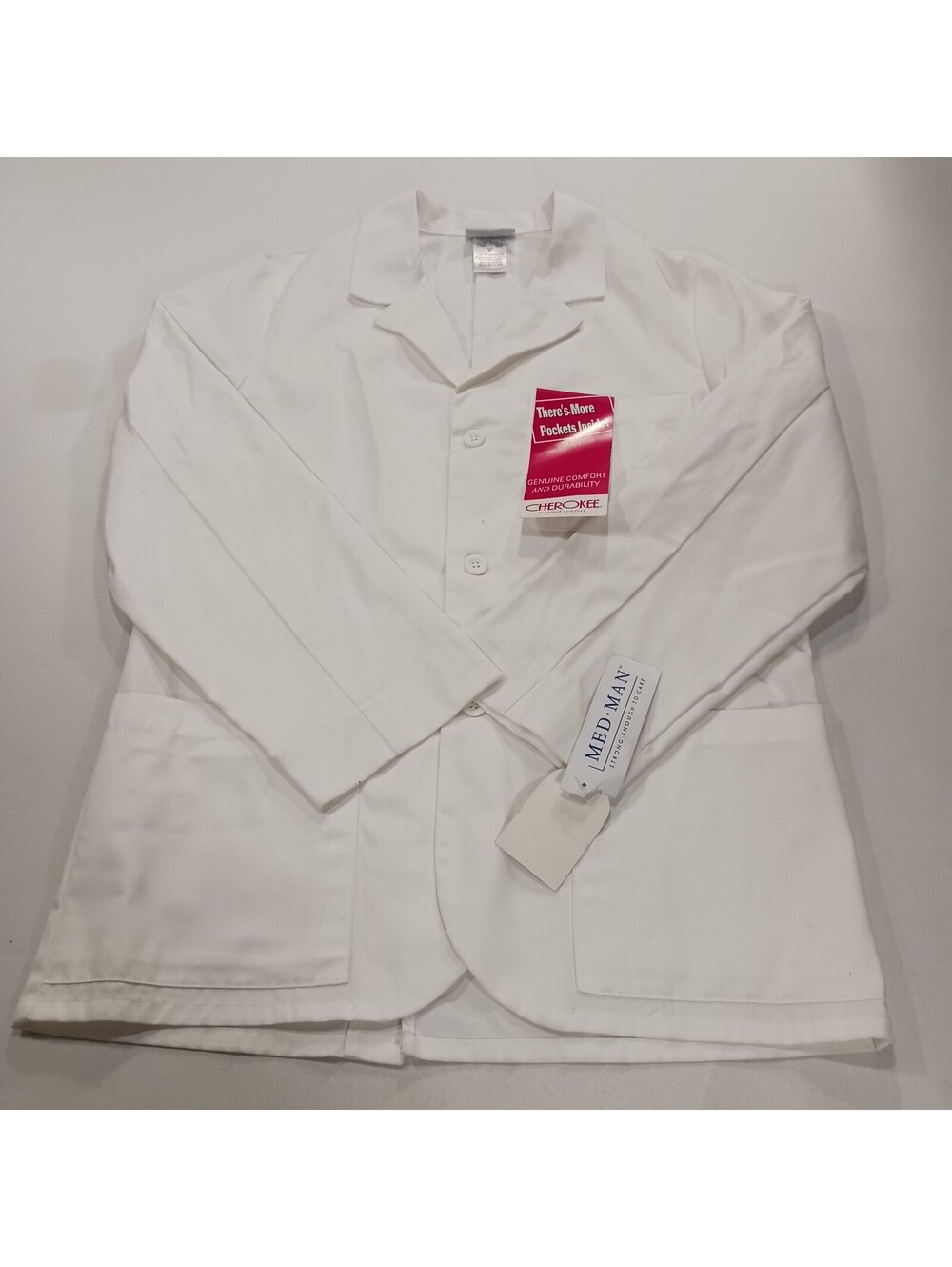 Cherokee Med-Man 1389 Unisex White Uniform Wear Consultation Labcoat Size Small